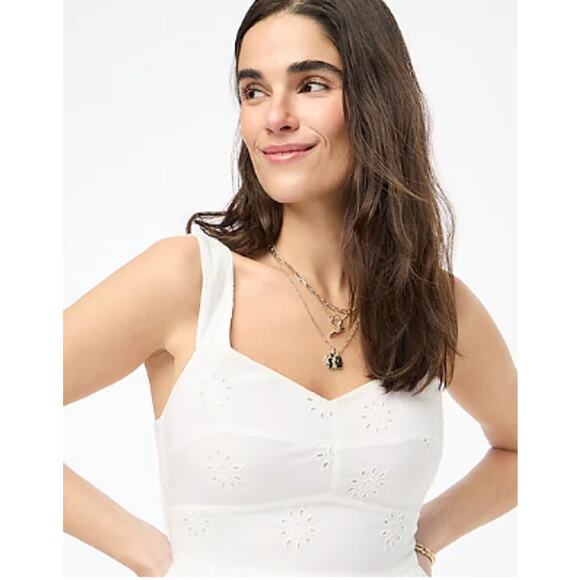 J.Crew Preppy Eyelet Midi Dress in‎ Bright White Pockets Size 00 - Picture 2 of 12